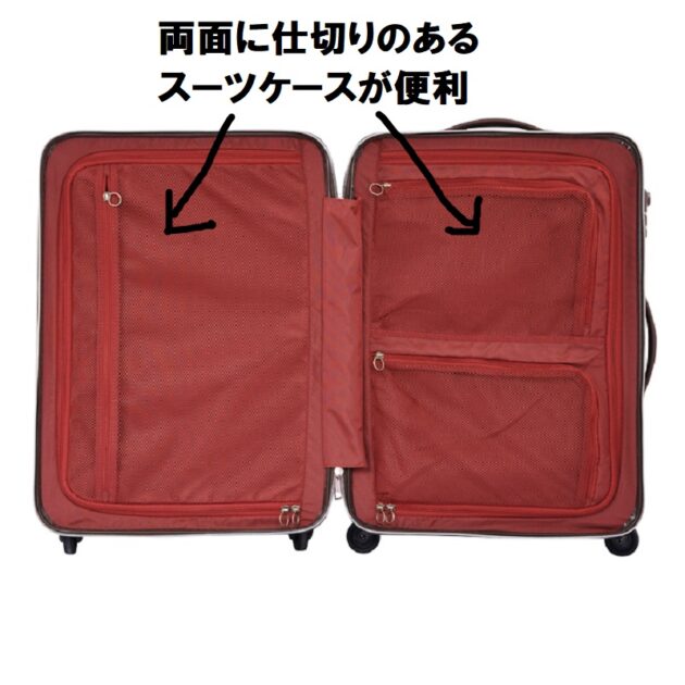 両面仕切のスーツケース